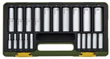 PROXXON Set dugih nasadnih ključeva, 1/4" + 1/2", 4–24 mm, 20 komada